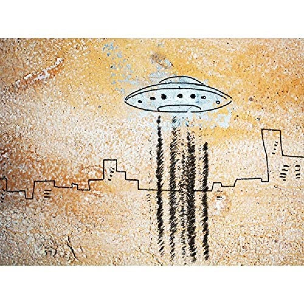 Artery8 UFO Flying Saucer City Abstract Illustration Art Print Canvas Premium Wall Decor Poster Mural