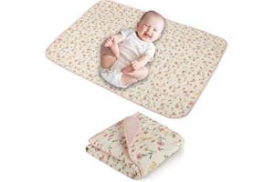 PHOEBUS BABY Baby Diaper Changing Pad, 19.7"x25.6" Waterproof Changing Pad Liners with 100% Muslin Cotton Front Top and Leather Back, Soft and Absorbent Portable Changing Mat for Travel, Changing Station