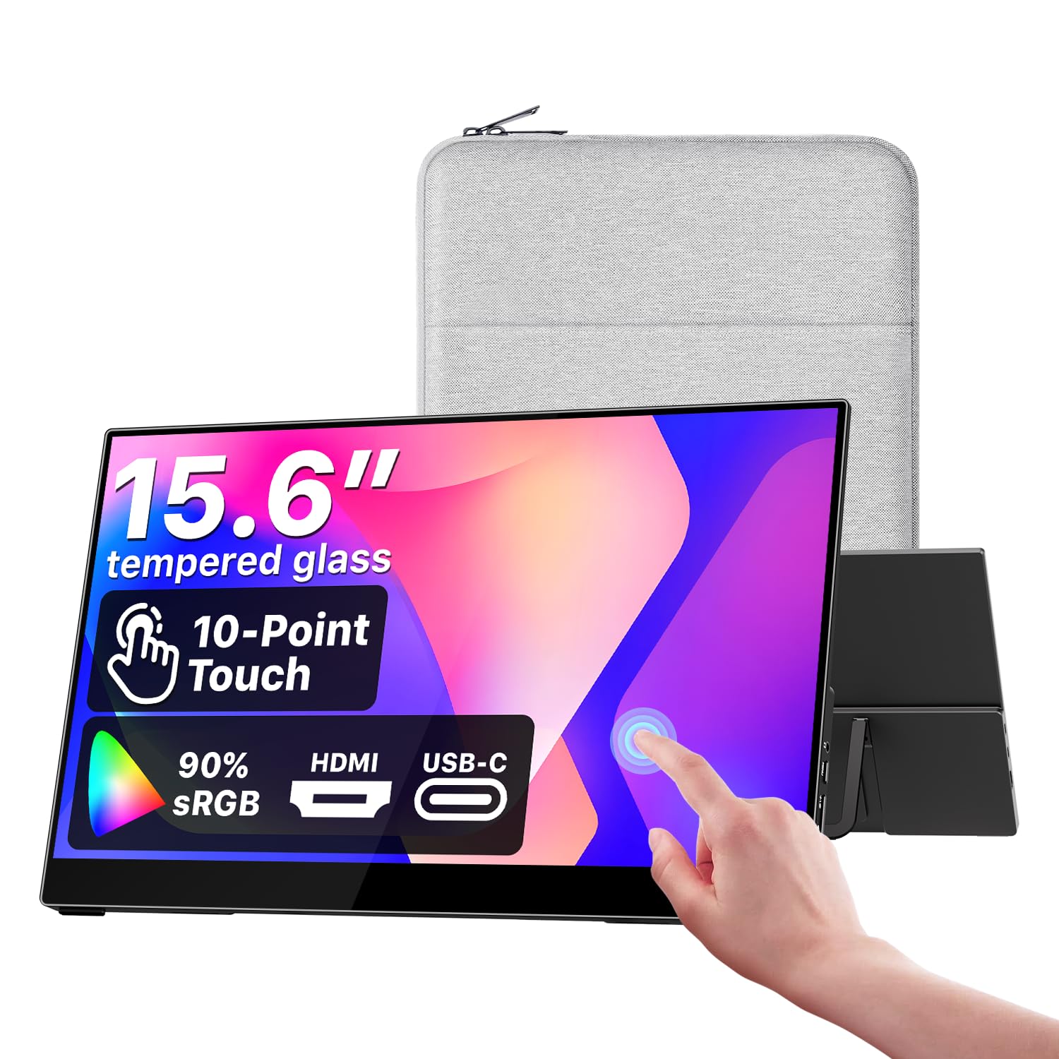 cocopar Portable Monitor Touchscreen 15.6 Inch 1080P FHD 90% sRGB Travel Monitor with Speaker HDMI USB-C Second Screen for Laptop MacBook Surface PC Xbox PS4/5, VESA Mountable, with Touchscreen
