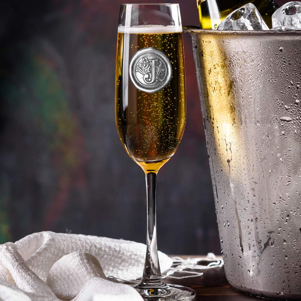 English Pewter Company Personalised Champagne Flute with Your Choice of Initial - Unique Gift for Men or Women, Birthdays, Anniversaries (J) [MON510]