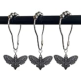 Skull Death's-Head Hawkmoth Shower Curtain Hooks Rings,12Pcs Dead Moth with Skull Face Halloween Rustproof Metal Shower Rings,Gothic Style Insect Theme Home Bathroom Decor