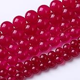Round Loose Beads Natural Gem Beads Crystal Energy Stone Beads for Jewelry Making 15" (Dark Pink Chalcedony, 8MM)