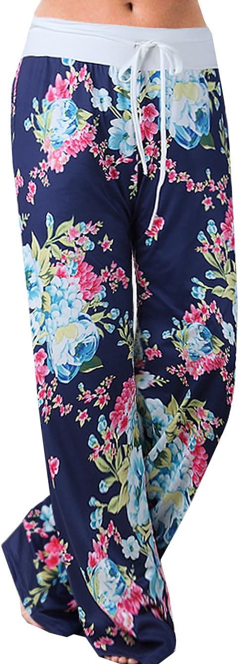 FamulilyWomen's Casual Floral Wide Leg Pajama Lounge Pants