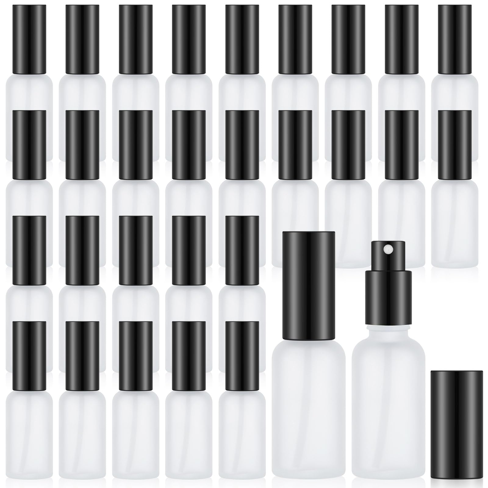 Photo 1 of Roshtia 30 Pcs 1 oz/ 30 ml Black Glass Spray Bottle Refillable Perfume Atomizer Clear Decorative Empty Bottles with Fine Mist Sprayer Pump for Face Body Travel