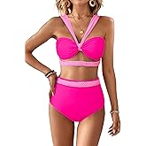 SPORLIKE Women Braided High Waisted Bikini Wide Shoulder Straps Swimsuit Padded Bathing Suit