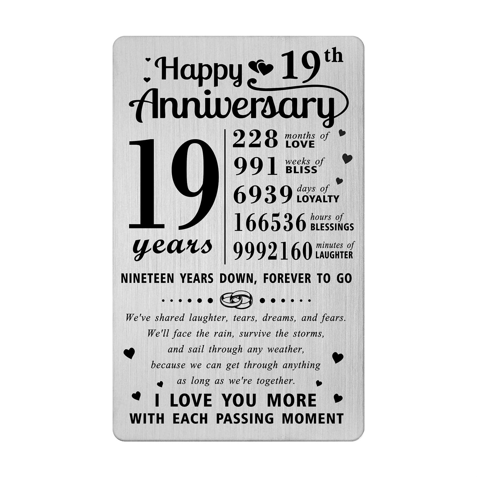 Richesele 19th Anniversary Card - Happy 19 Year Wedding Anniversary Wallet Card - 19 Years Anniversary Decorations Gifts for Husband Wife Him Her