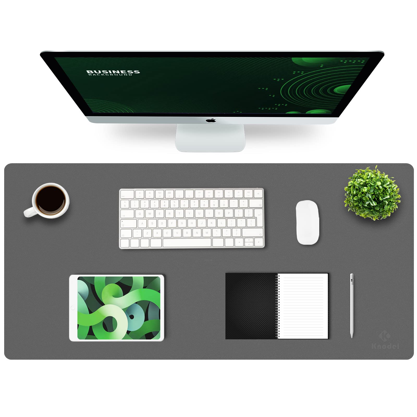 K KNODEL Large Office Leather Desk Mat, Mouse and Keyboard Pad, Computer and Laptop Mat, Desktop Protector and Cover, Writing Pad and Blotter (90x43cm, Dark Gray)