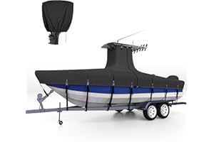 Nukugula Heavy Duty Ture 900D T-Top Boat Cover 20ft - 22ft with Motor Cover, 100% Waterproof Solution-Dyed Center Console Boat with T Top Roof 20-22 Foot with Upgraded 17 Windproof Straps