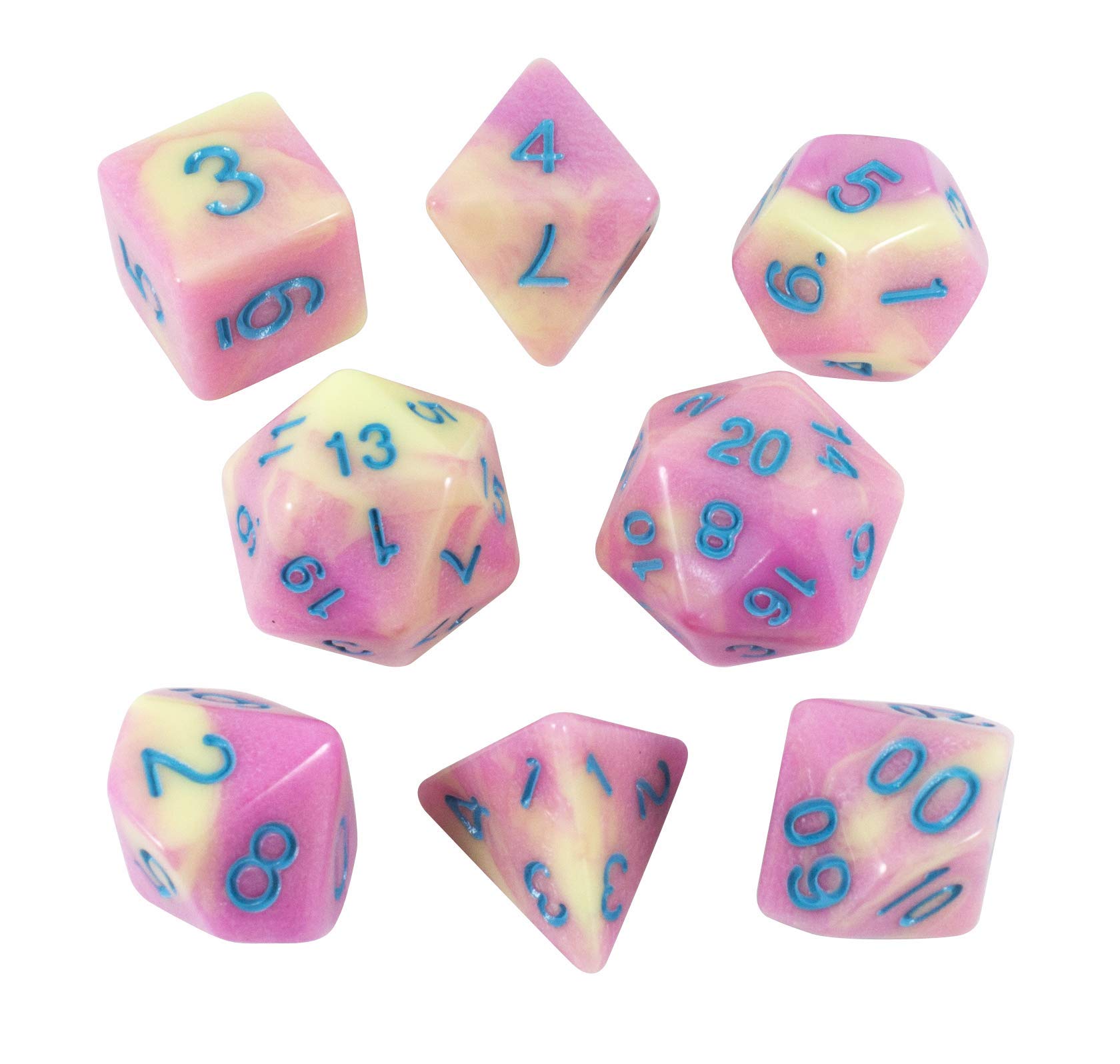 Paladin Roleplaying Pink and Yellow Dice - Expanded DnD Set With Extra D20 - 'Love Potion'
