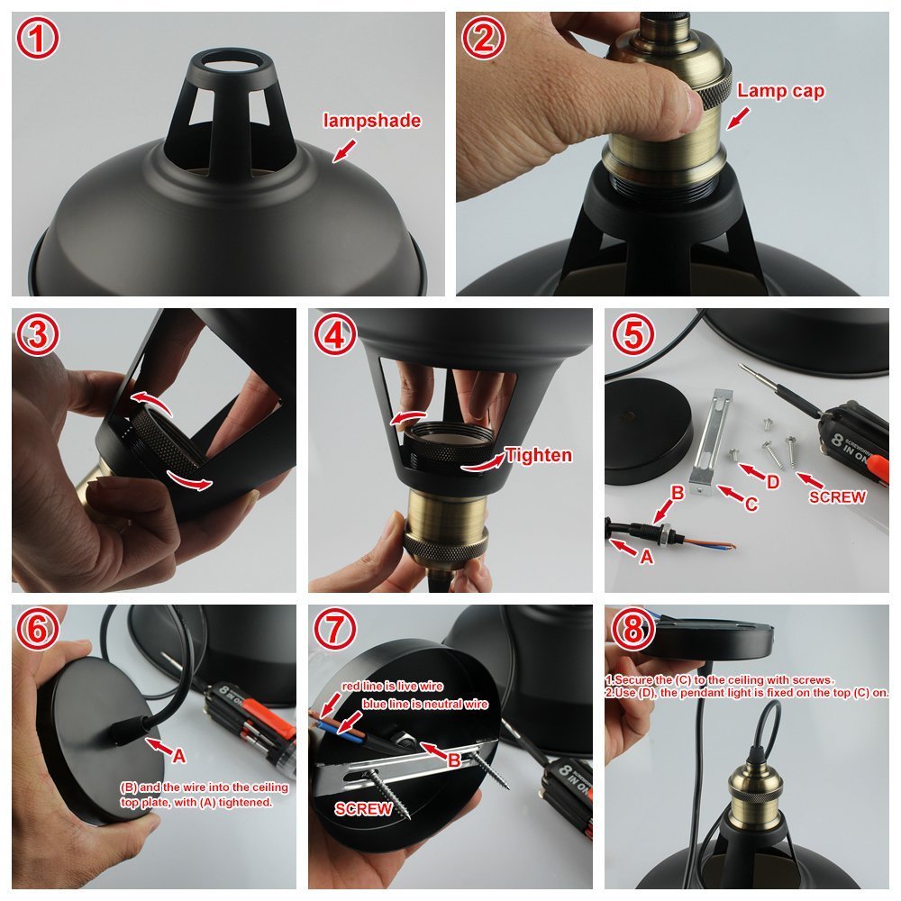 B2ocled 1 Black Ceiling Lights Metal Lamp Shades Industrial Pendant Light Ceiling Lighting Shade 27cm Diameter