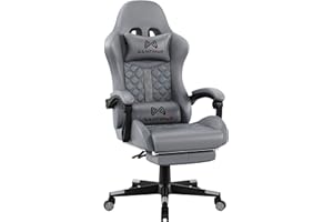 Gamtimer Gaming Chair,Computer Chair with Footrest and Lumbar Support,Breathable PU Leather,4D Lumbar Support and Headrest,360 Degree Swivel Chair with Adjustable Ergonomic Backrest for Adults-Grey