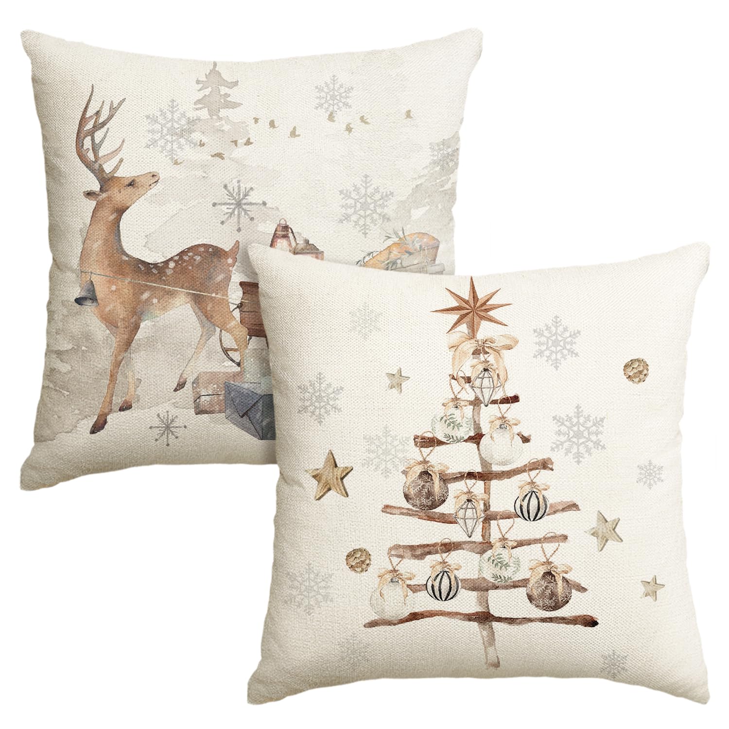 Artoid Mode Tree Deer Sleigh Snowflakes Christmas Cushion Covers Set of 2, 45x45 cm Gifts Decorative Pillow Case Cover Sofa Living Room Outdoor Decor