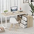FUFU&GAGA 55.1" Large L-Shaped Office Desk with 41.3" File Cabinet, Corner Computer Desk with 3 Drawers & 2 Shelves, Workstation Executive Desk with Storage Shelf for Home Office - Beige
