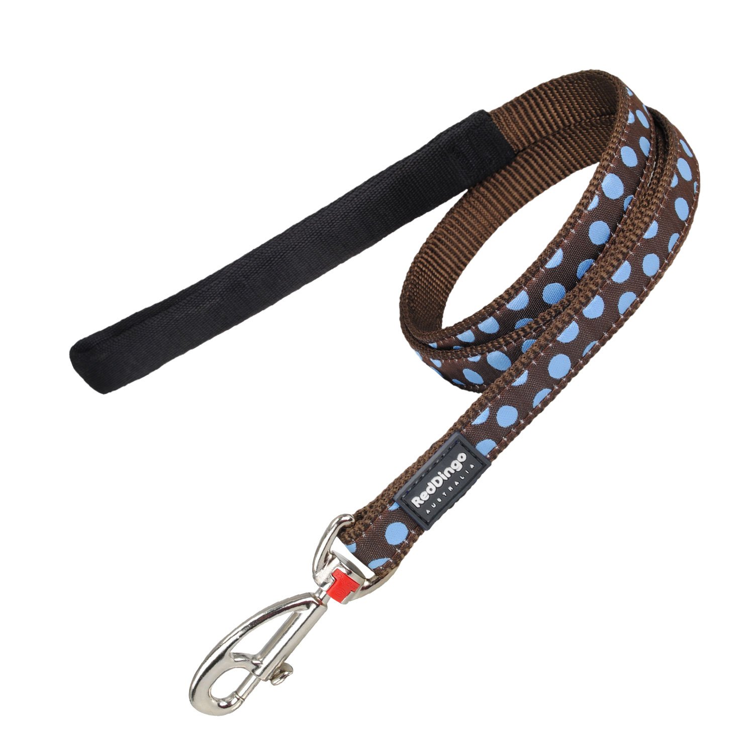 Red Dingo Dog Lead 1.2m Design, Blue Spots on Brown, Size Small (15mm x 1.2m)