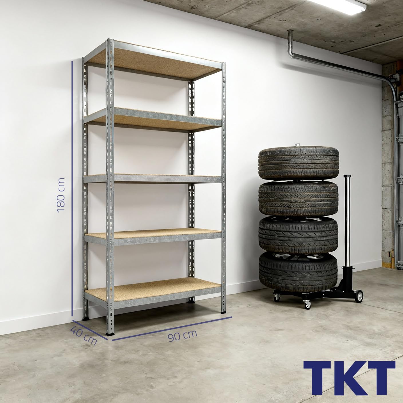 TKT – Work System Steckregal mit Holzböden 180x90x40cm - Verzinktes Regal mit 150kg Tragkraft pro Boden. Schwerlastregal mit 5 Böden für Werkstatt, Wohn- & Kellerraum 2