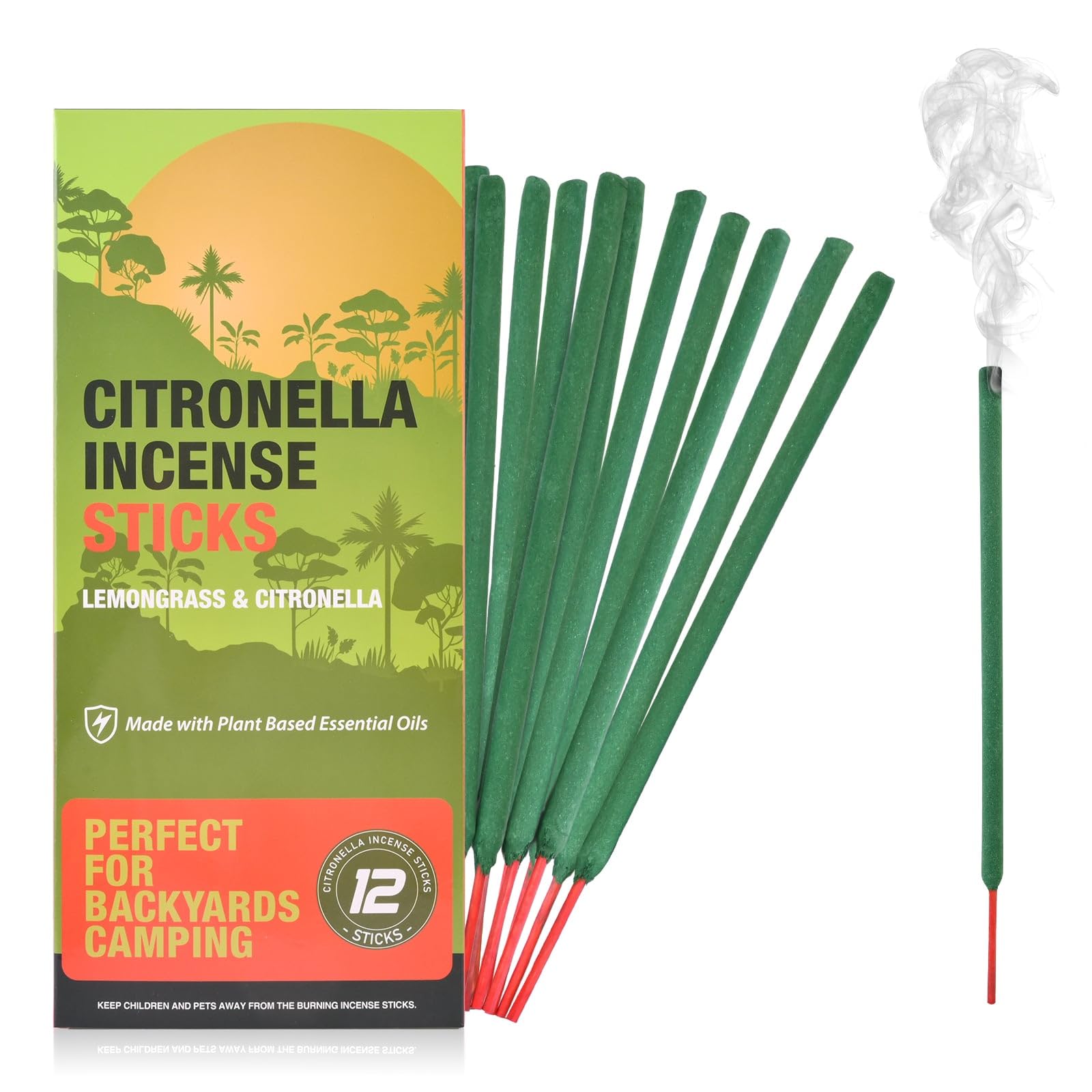 Citronella Incense Sticks - Suitable for Outdoor Camping, Patio, Hiking,etc (1 Pack Contains 12 Sticks)