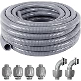 1-1/4inch 25FT Electrical Conduit Kit,Liquid-Tight Conduit and Connector | Flex Conduit Kit with 4 Straight and 2 Angle Fittings Included,Flexible Non Metallic Conduit(1-1/4" Dia,25 Feet)