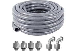 ANSGERY 1-1/4inch 25FT Electrical Conduit Kit,with 4 Straight and 2 Angle Fittings Included,Flexible Non Metallic Liquid Tight Electrical Conduit(1-1/4" Dia, 25 Feet)