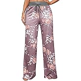 X-Image Women's Comfy Pajama Lounge Pants Floral Print Drawstring Jogger Wide Leg Athletic Pants