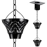 Adorafur Rain Chains for Gutters Outside Black with Adapter 8.5FT 12 Cups | Rain Catcher Chain for Heavy Rain,Rust Resistant,Decorative Downspout Alternative