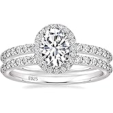 EAMTI 1.5CT 925 Sterling Silver Cubic Zirconia Bridal Rings Sets Oval Cut CZ Engagement Rings Wedding Band For Women Size 4-10