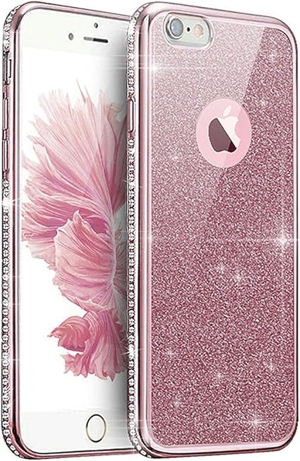 Amazon Com Iphone 8 Plus Case Iphone 7 Plus Case Ikasus Slim Bling Glitter Crystal Diamond Flexible Soft Rubber Clear Tpu Transparent Skin Rose Gold Plated Bumper Silicone Case Cover For Iphone 8 Plus