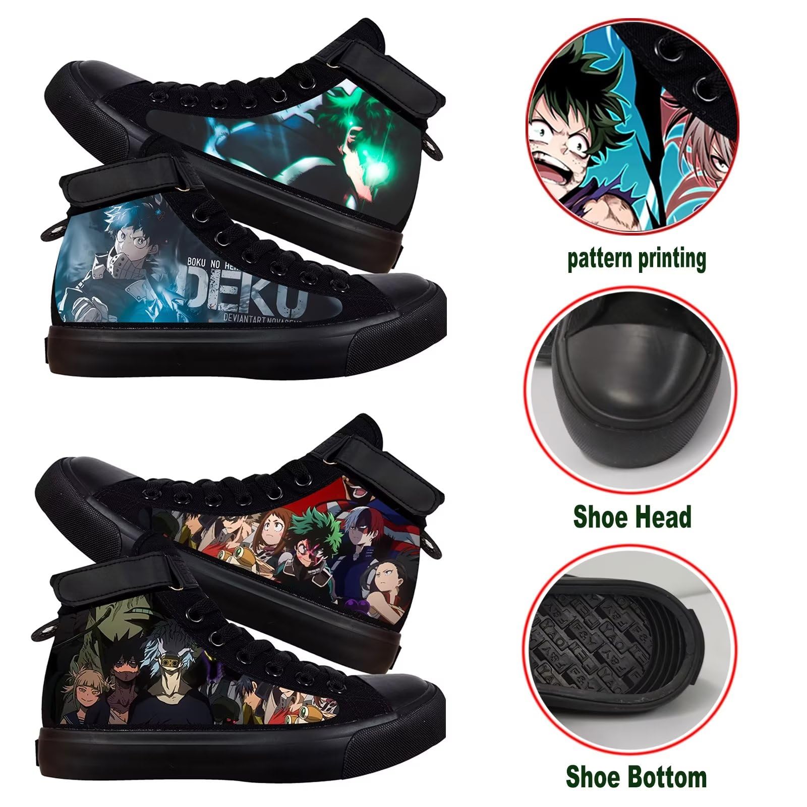 MHA Anime Sneakers – Deku & Bakugou Print High-Top Canvas Shoes – Casual Cosplay Shoes For Fans (Unisex)