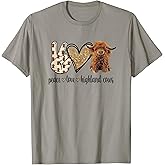 Womens Girls Peace Love Heifer Scottish Highland Cow Lover T-Shirt