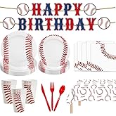 170pcs Baseball Themed Birthday Party Supplies Including Banner,Dinner Plates,Napkins,Forks Tablecloth Disposable Paper Tableware Set Baseball Party Decorations for Kids Serve 24 Guests