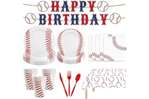 ASLERMURE 170pcs Baseball Themed Birthday Party Supplies Including Banner,Dinner Plates,Napkins,Forks Tablecloth Disposable Paper Tableware Set Baseball Party Decorations for Kids Serve 24 Guests