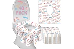 DEEKI Disposable Toilet Seat Covers for Kids & Adults,Protect from Public Toilets While Potty Training or Travel - Extra Large, Waterproof, Portable -Pink Rainbow (40pack）
