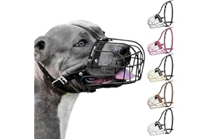 BRONZEDOG Pitbull Dog Muzzle Metal Mask Amstaff Wire Basket Pit Bull Adjustable Leather Straps for Large Dogs (Black)