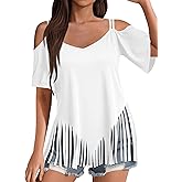 Remidoo Fringe Tops for Women Oversized T Shirt Bell Short Sleeve Sexy V Neck Shirts