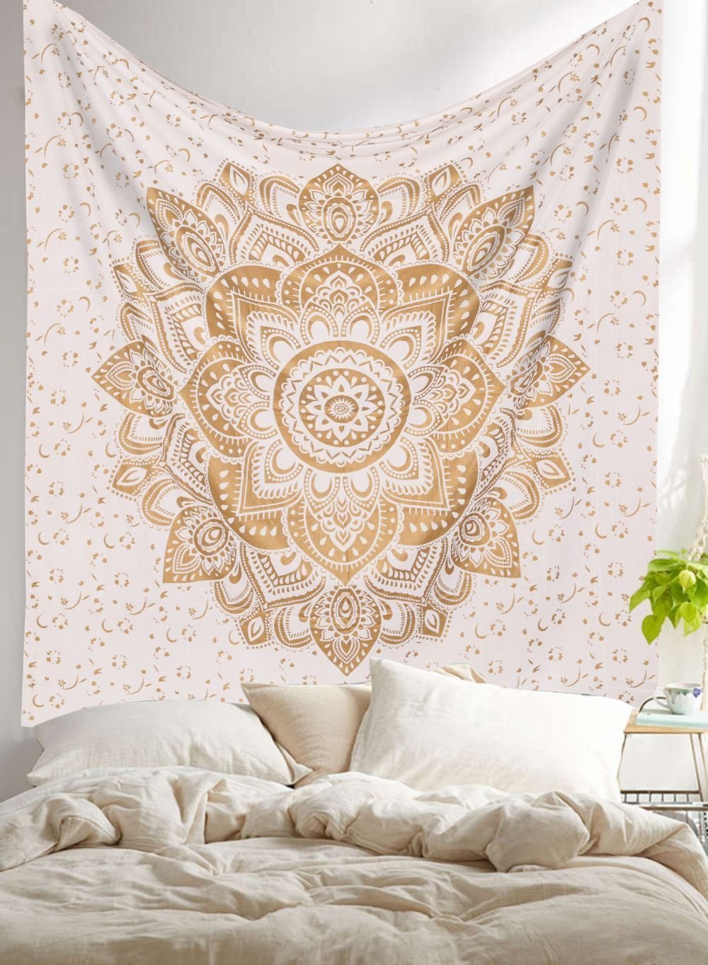 The Art Box Large Tapestry Queen Size Gold And White Tapestries 90x85 Tapestry Wall Hanging Tapestry Indian Wall Decor Boho Wall Tapestry Indian Wall Blanket Buy Online In Guyana At Guyana Desertcart Com Productid