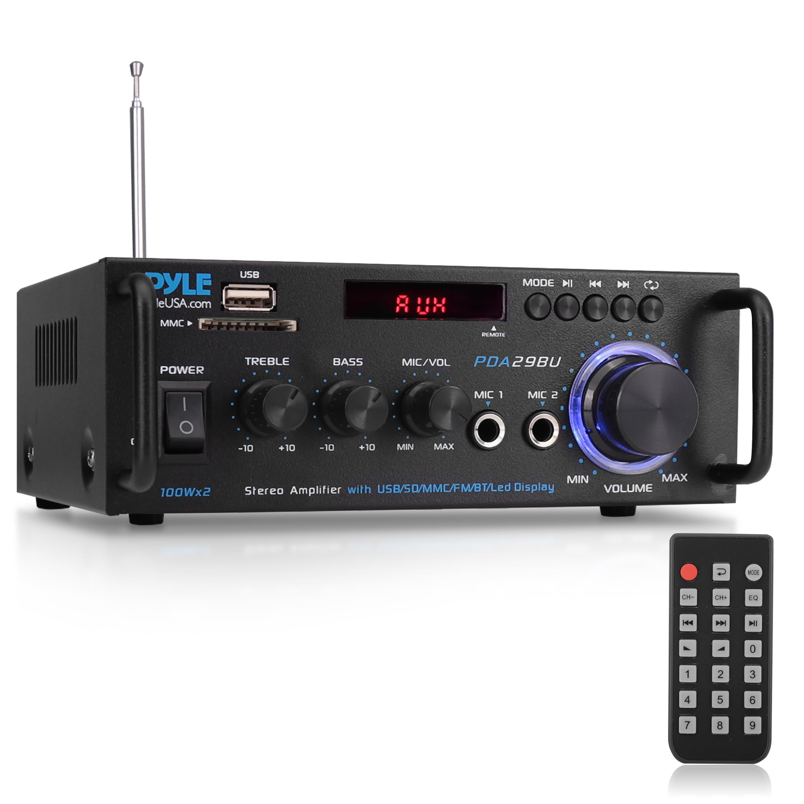 Pyle 200W Wireless Bluetooth Stereo Power Amplifier - 2-Channel Audio ...