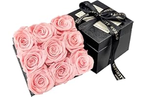 AUBIU Forever Preserved Roses in a Box,Real Pink Roses That Last Forever,Preserved Eternal Flowers for Delivery Prime Birthday,Mothers Day Flowers Long Lasting Roses Square Box,Valentines Day Gifts for Her