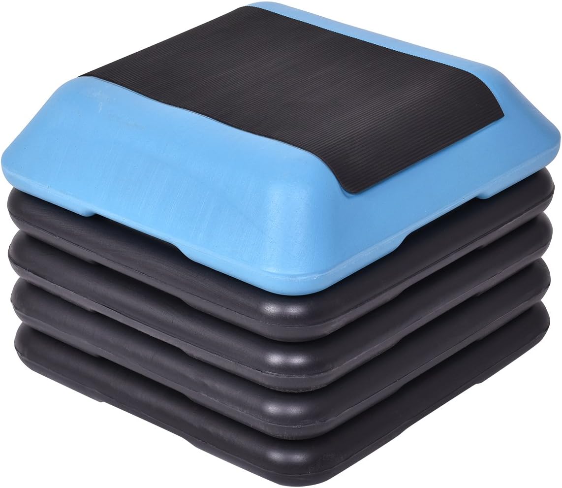 Giantex 12" High Step Aerobic Platform w/ 4 Risers, Adjustable Height 4"- 6" -8"-10", 16'' x 16'' Workout Aerobic Stepper for Gym, Home, Office
