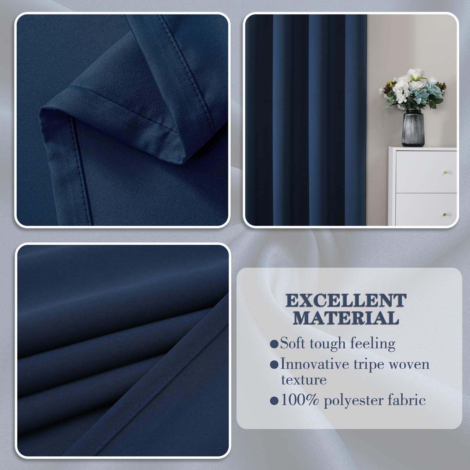 CUCRAF Blackout Room Darkening Grommet Window Curtains for Bedroom,Light Blocking Drapes for Living Room 84 inch Length,Set of 2 Panels (52 x 84 Inch, Navy Blue): Kitchen & Dining