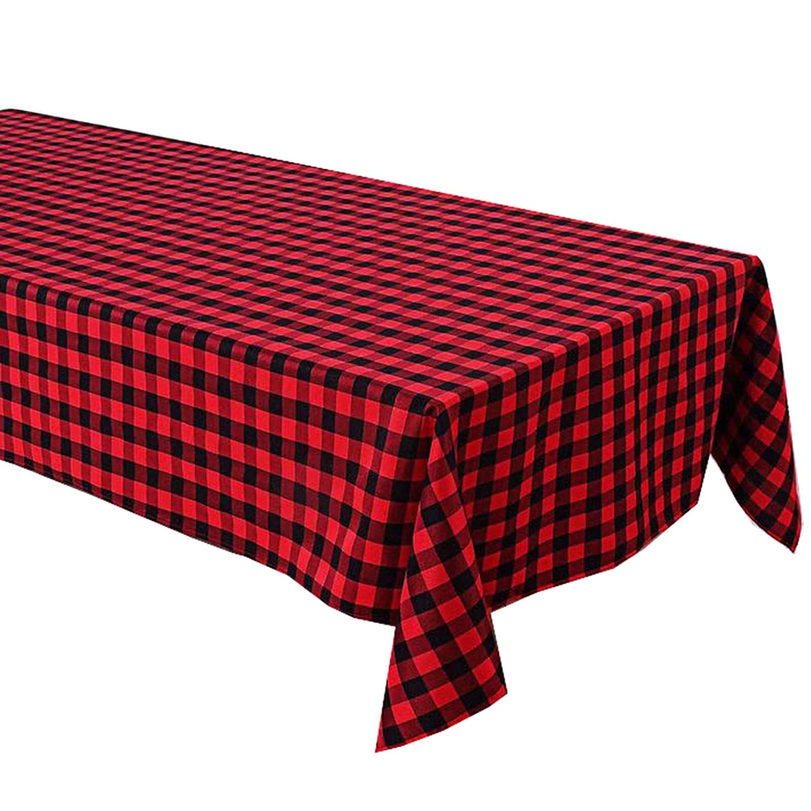 Red and Black Checkered Buffalo Plaid Gingham Fabric Rectangle Tablecloth, Seasonal Fall and Christmas Home Decor (60" x 102")