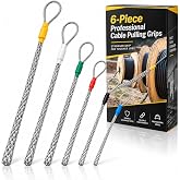 Yaocom 6 Pcs Cable Puller Socks 4-25 mm Wire Pulling Grip Kit | Eye Mesh Wire Pulling Grips, Galvanized Steel Wire Mesh Cable Puller Sock, Electricians Conduit Pulling and Cable Routing