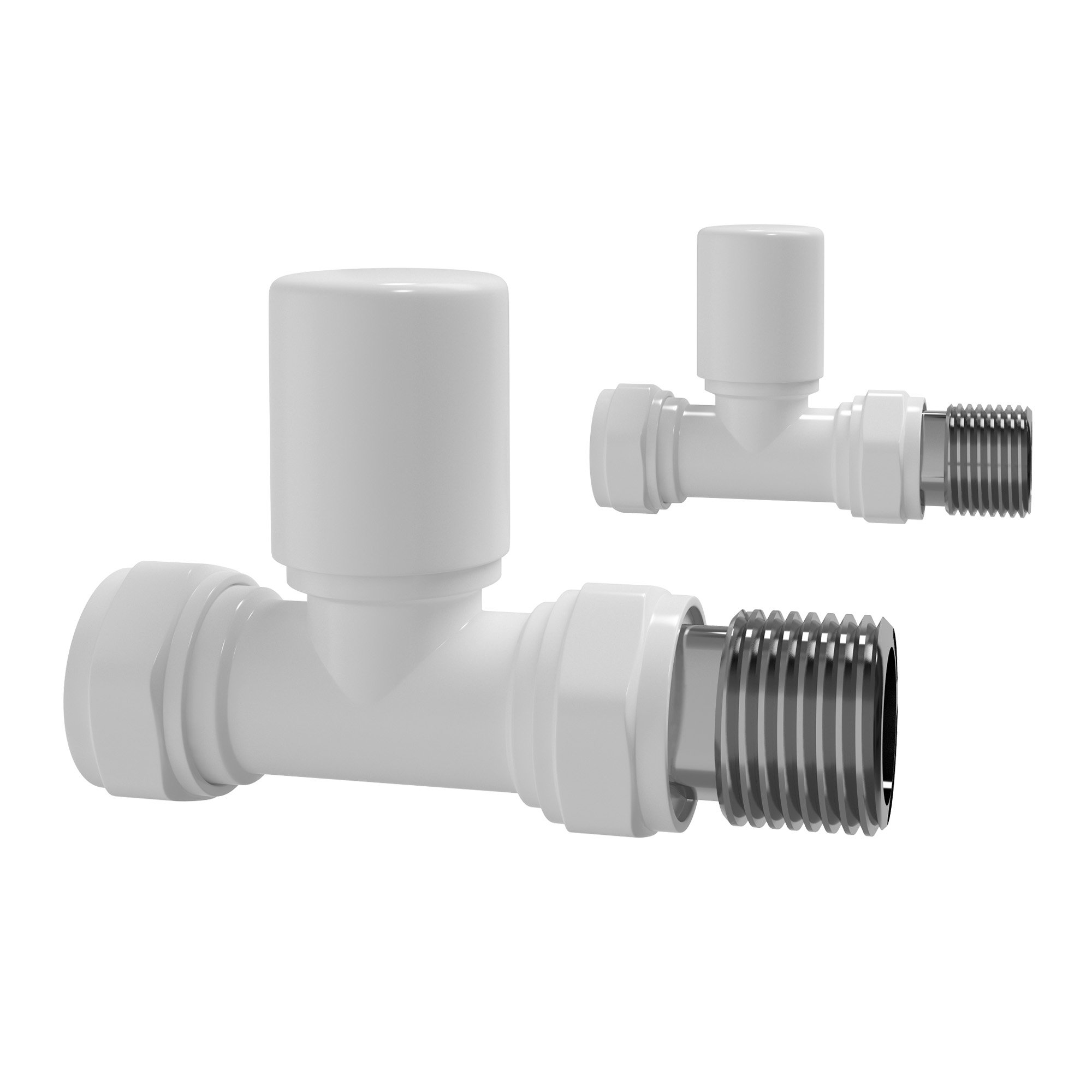 iBathUK Essence Straight Radiator Valve Pair, Modern Brass Build Bathroom Radiator Valves, Clip-On Installation, Panel/Column/Towel/Designer Compatible in Matt White, 15mm