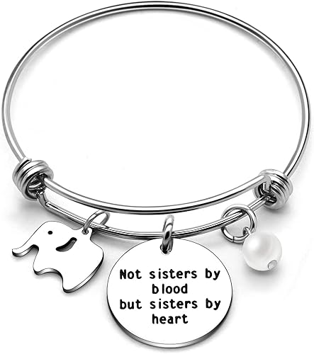 Bracciale Rigido Per Migliore Amica Sorella Perfetto Come Regalo Di Laurea Ciondolo A Forma Di Elefante E Ciondolo Con Scritta Not Sisters By Blood But Sisters By Heart Amazon It Gioielli