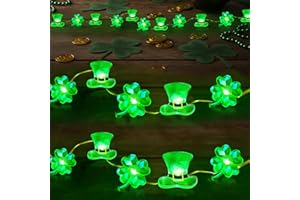 Dudodikor St Patricks Day Decorations Shamrocks String Lights USB/Battery Operated LEDs Lucky Clover Green Lights for Bedroom
