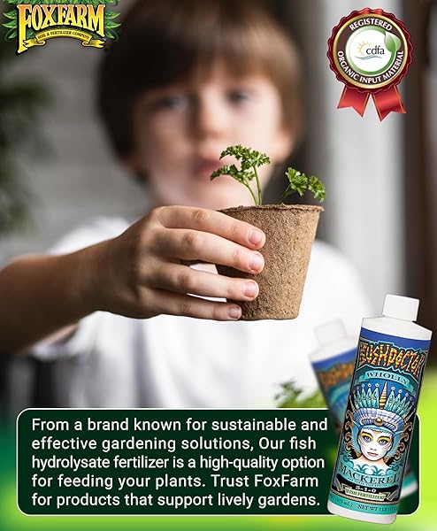 FOXFARM BUSH DOCTOR WHOLLY MACKEREL FISH FERTILIZER, FX14113 – LIQUID PLANT NUTRIENT FOR SEEDLINGS, TRANSPLANTS, AND VEGETATIVE GROWTH – NPK 3-1-0 (PINT)