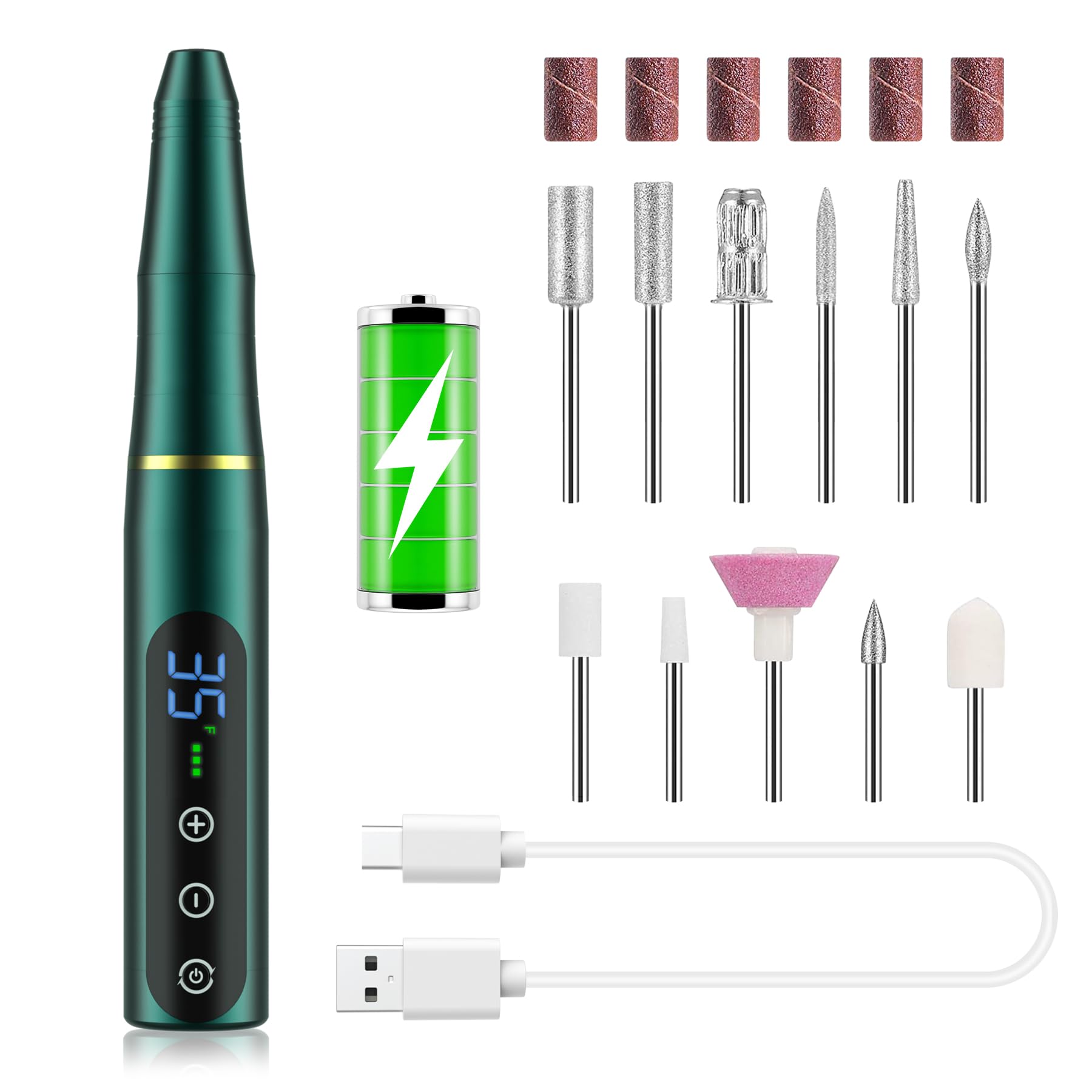 NAILGIRLS Rechargeable Cordless Nail Drill Machine, Portable Electric Nail Drill 35000RPM Professional Electric Nail File for Acrylic Gel Nails, Premium Green — image 1