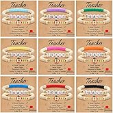 COLOYAN 18PCS Teacher Appreciation Gifts for Women Men, Teacher Gifts Wooden Beaded Bracelet elastic Clay Bracelet, Birthday Christmas Thanksgiving Thank You Gifts for Teachers