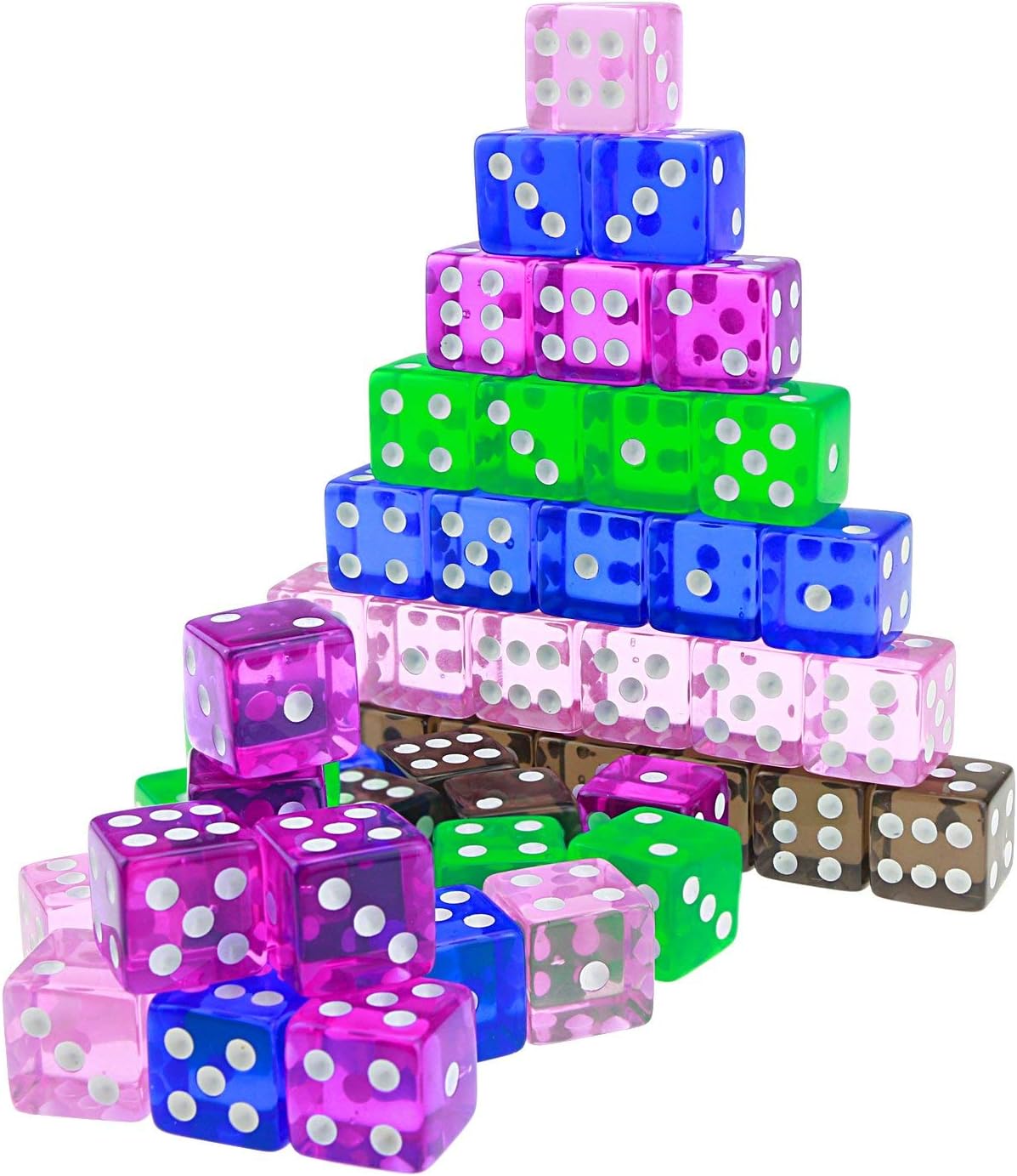YOUSHARES 50 Pcs Multi-Color Dice Set, Assorted Transparent Color with 10 Pcs each - Image 4