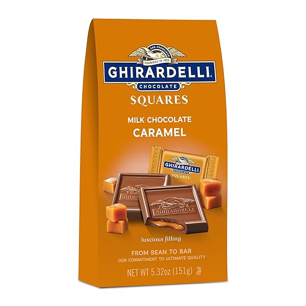 GHIRARDELLI MILK CHOCOLATE SQUARES WITH CARAMEL FILLING, 5.32 OZ BAG