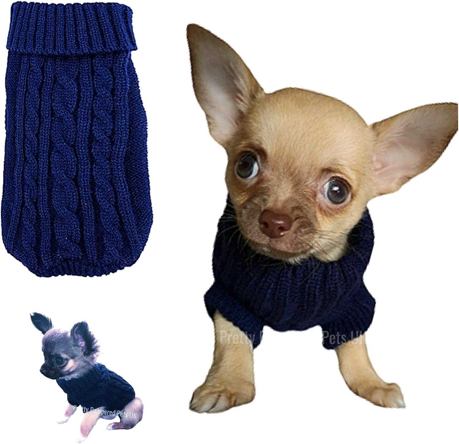 Chihuahua Clothes Puppy Dog Coat Knit Jumper Cosy Teacup Smaller Breeds (XXXS, Navy), 3XS (Pack of 1)