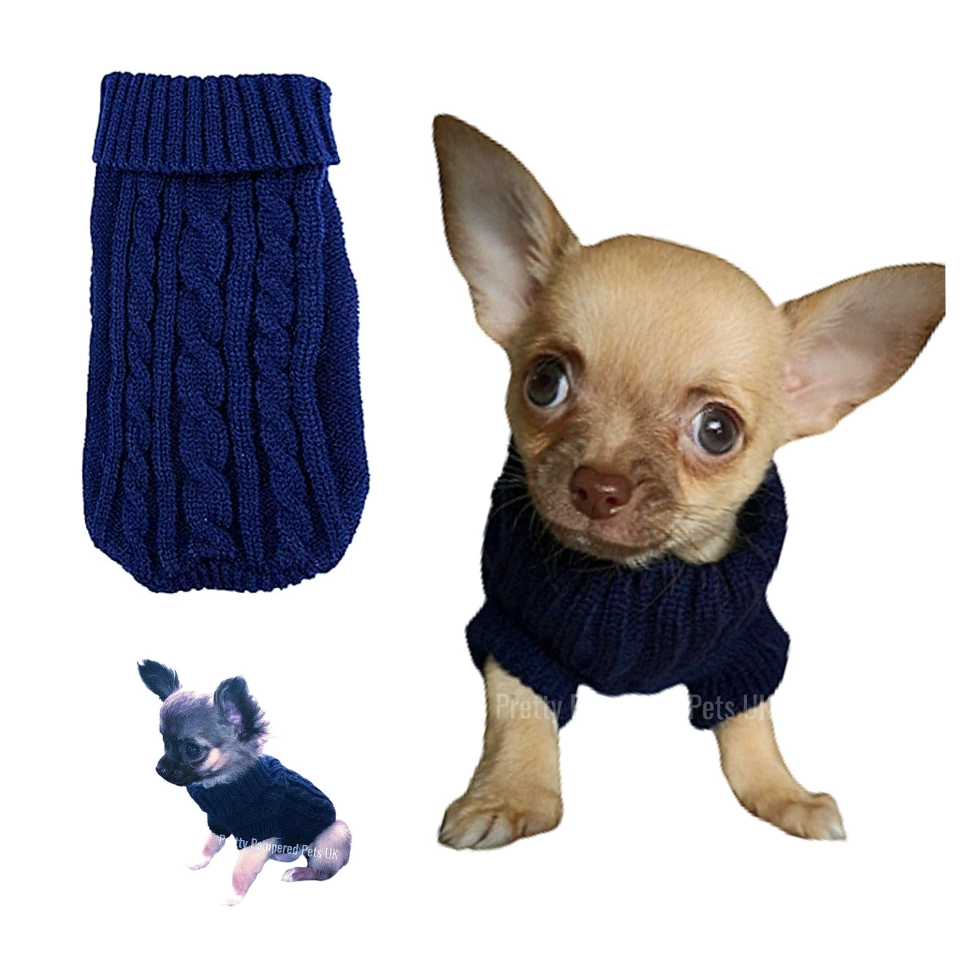 Chihuahua Clothes Puppy Dog Coat Knit Jumper Cosy Teacup Smaller Breeds (XXXS, Navy) — image 1